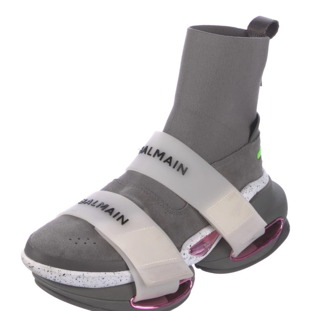 Balmain Gray and Pink High-Top Sneakers - Picture 4 of 10